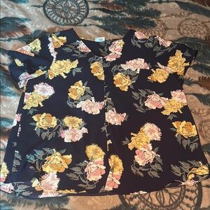 LuLaRoe Floral Top with Pink and Yellow Accents